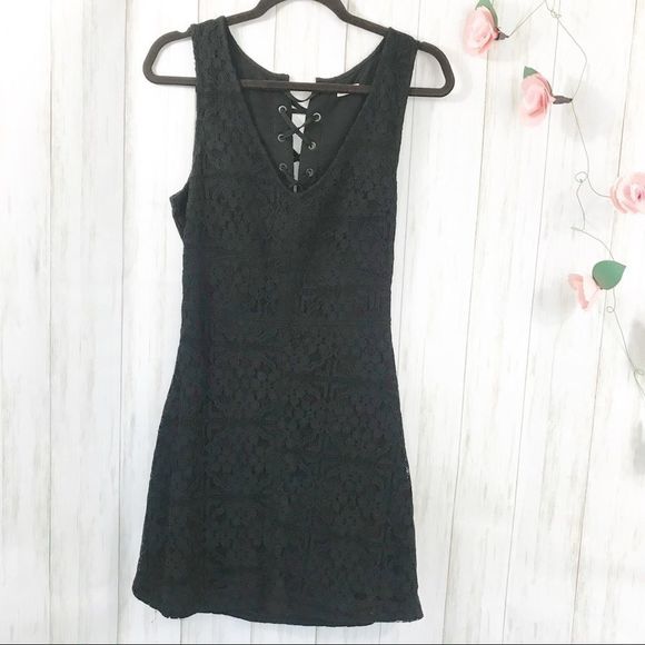 Hollister Dresses & Skirts - Hollister black lace dress with lacing and cut out